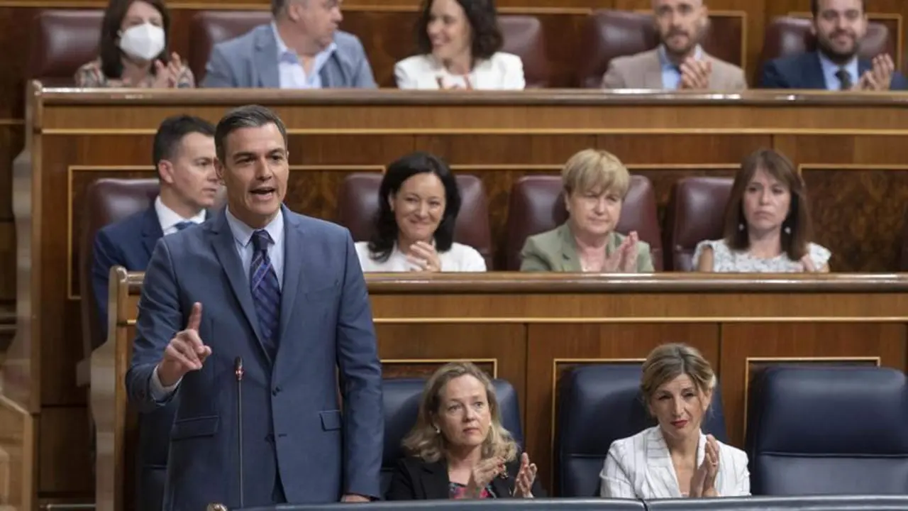 <p> El presidente del Gobierno, Pedro S&aacute;nchez, interviene en una sesi&oacute;n plenaria, en el Congreso de los Diputados </p>