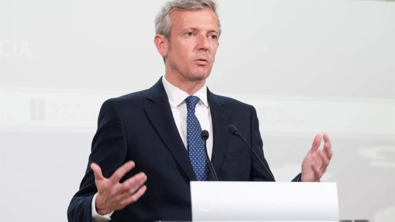 <p> El presidente de la Xunta, Alfonso Rueda, en la conferencia de prensa posterior al Consello de la Xunta </p>