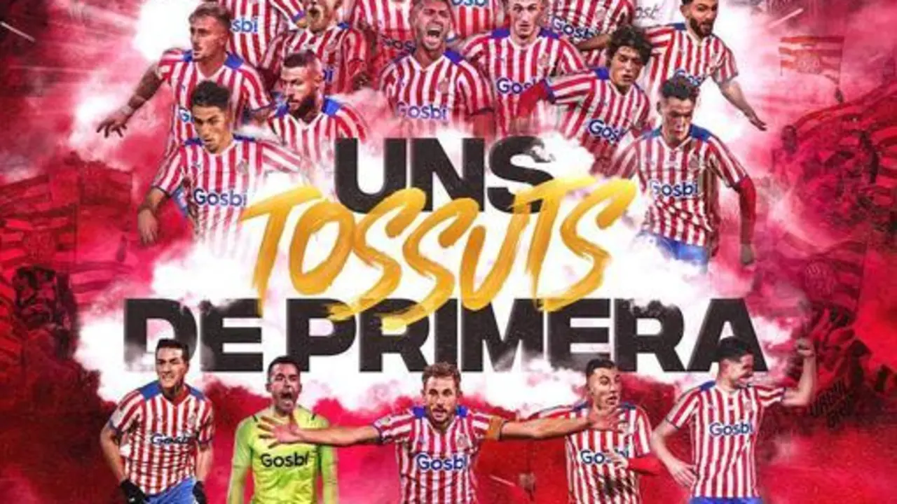 <p> Cartel de ascenso a primera del Girona </p>