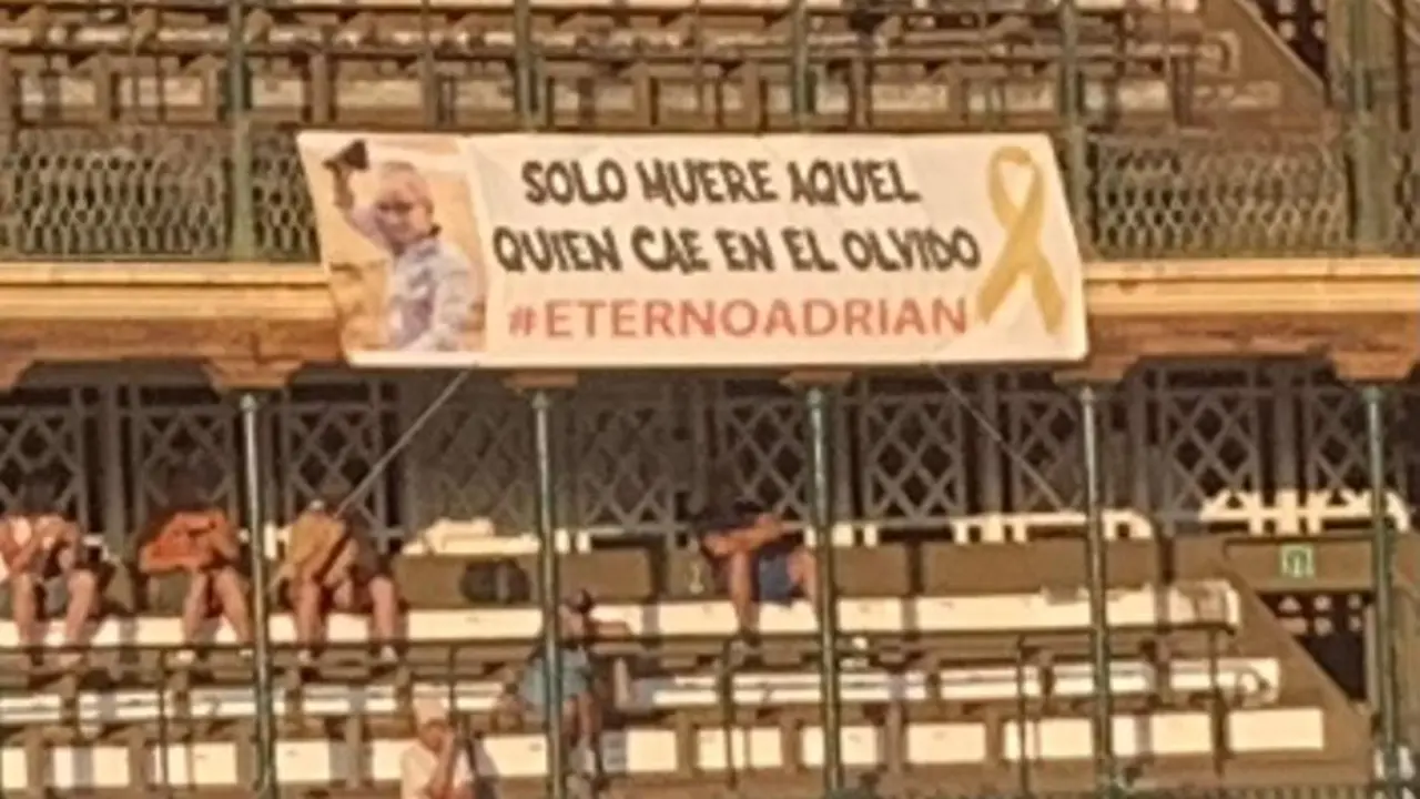 <p> Cartel en una Plaza de Toros en homenaje a Adri&aacute;n, el ni&ntilde;o con c&aacute;ncer que quer&iacute;a ser torero. Fuente: @grouchom4rx </p>