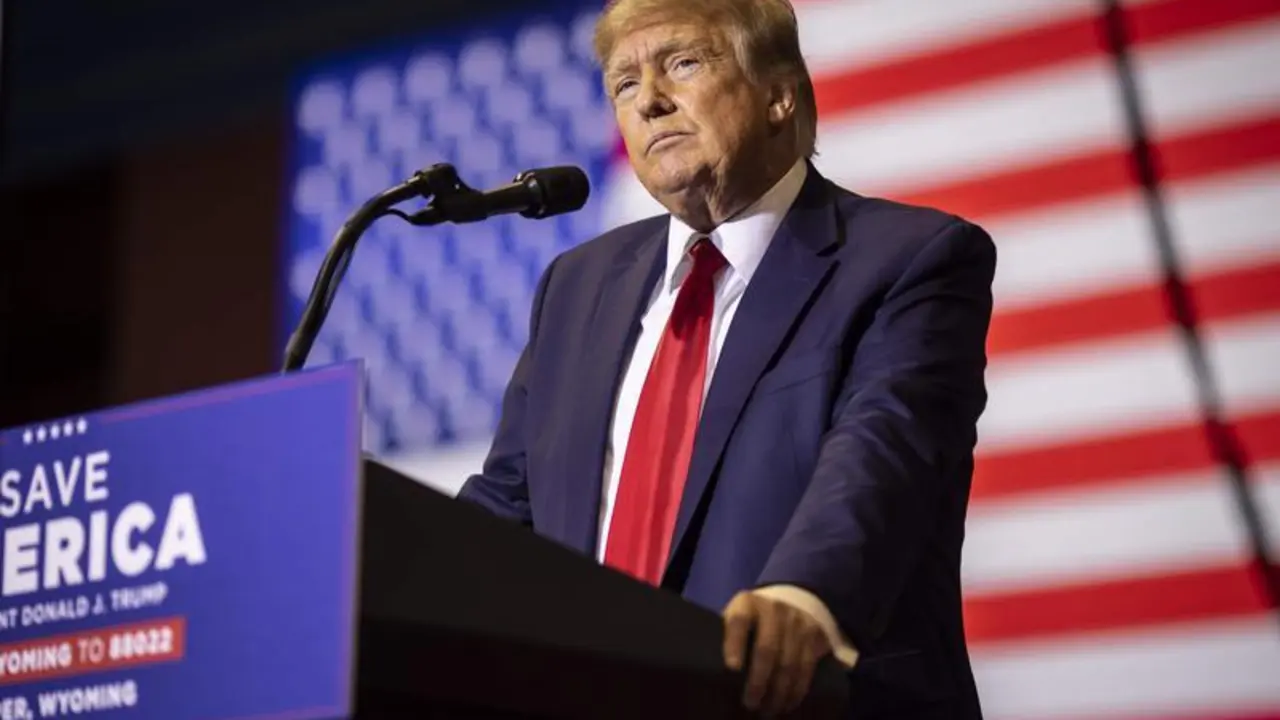 <p> Donald Trump en su meeting de Wyoming </p>