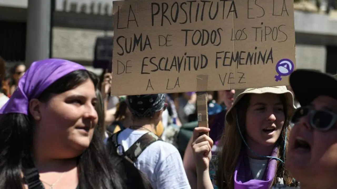 <p> Cartel feminista contra la prostituci&oacute;n en una manifestaci&oacute;n </p>