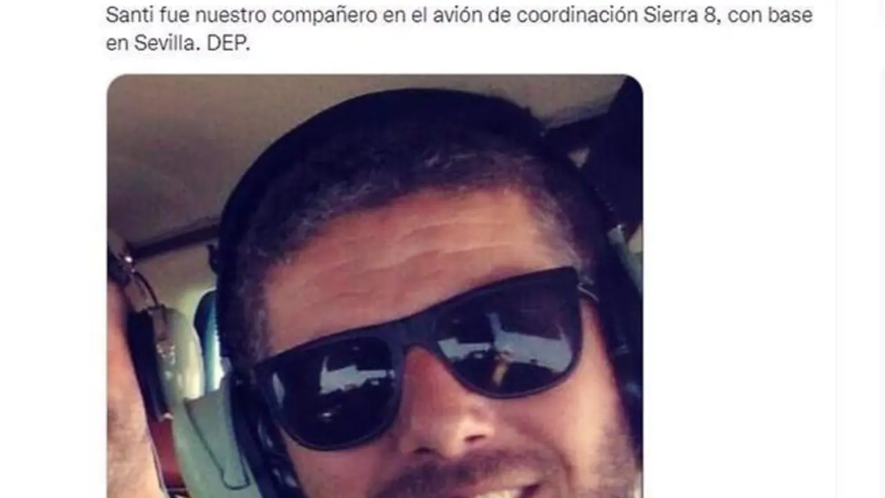 <p> Captura del mensaje en redes sociales en el que el Infoca comunica el hallazgo del cuerpo sin vida del piloto </p>