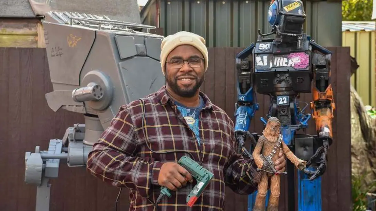  Moe Hunter,38 from Hereford with his Star Wars models he makes from scratch. See SWNS story SWLSbrain; A dad has left medics baffled after waking from a coma with extraordinary artistic talents he never had before - and he's now a professional carpenter and model maker. Moe Hunter, 38, spent more than a month in a coma where his heart even stopped after being diagnosed with a rare form of bacterial meningitis and tuberculosis in his brain. He awoke from brain surgery with no memory but soon left his friends and family gobsmacked when he started to display a special gift he didn't possess before. Moe suddenly discovered he had a newfound creative flair and an inexplicable talent for drawing, painting and model building - despite being 'rubbish' at art at school.   