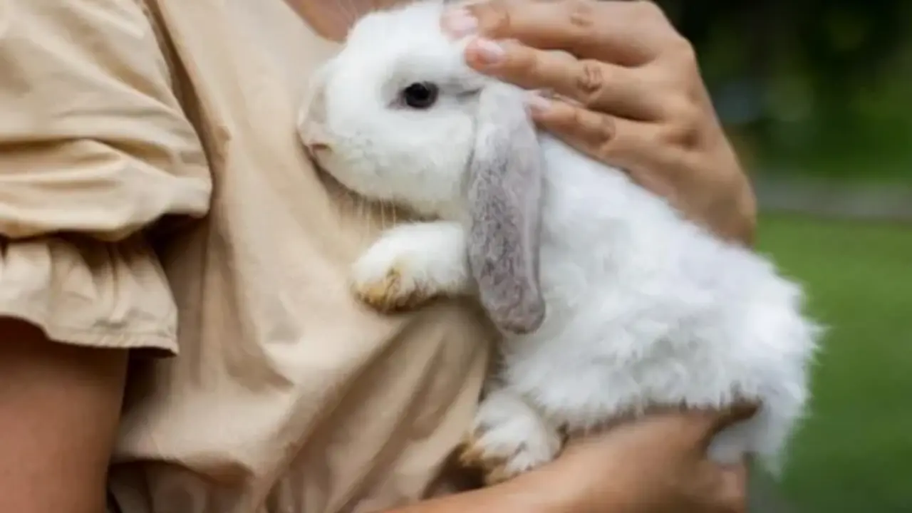  Conejo sostenido por su due&ntilde;a 