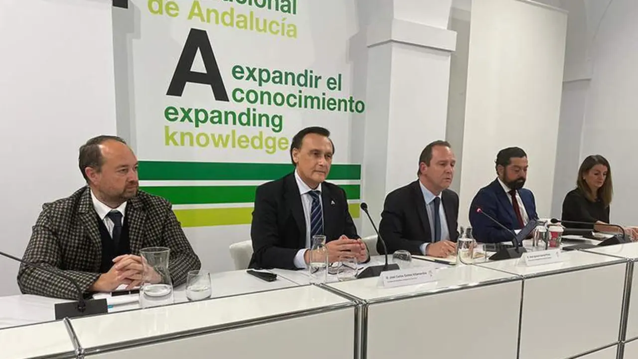  El consejero de Universidad, durante un momento de la reuni&oacute;n con los vicerrectores de Deportes de las universidades p&uacute;blicas andaluzas 