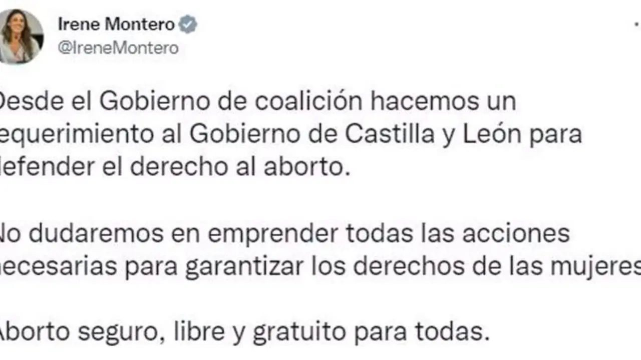  Mensaje en Twitter de Irene Montero 