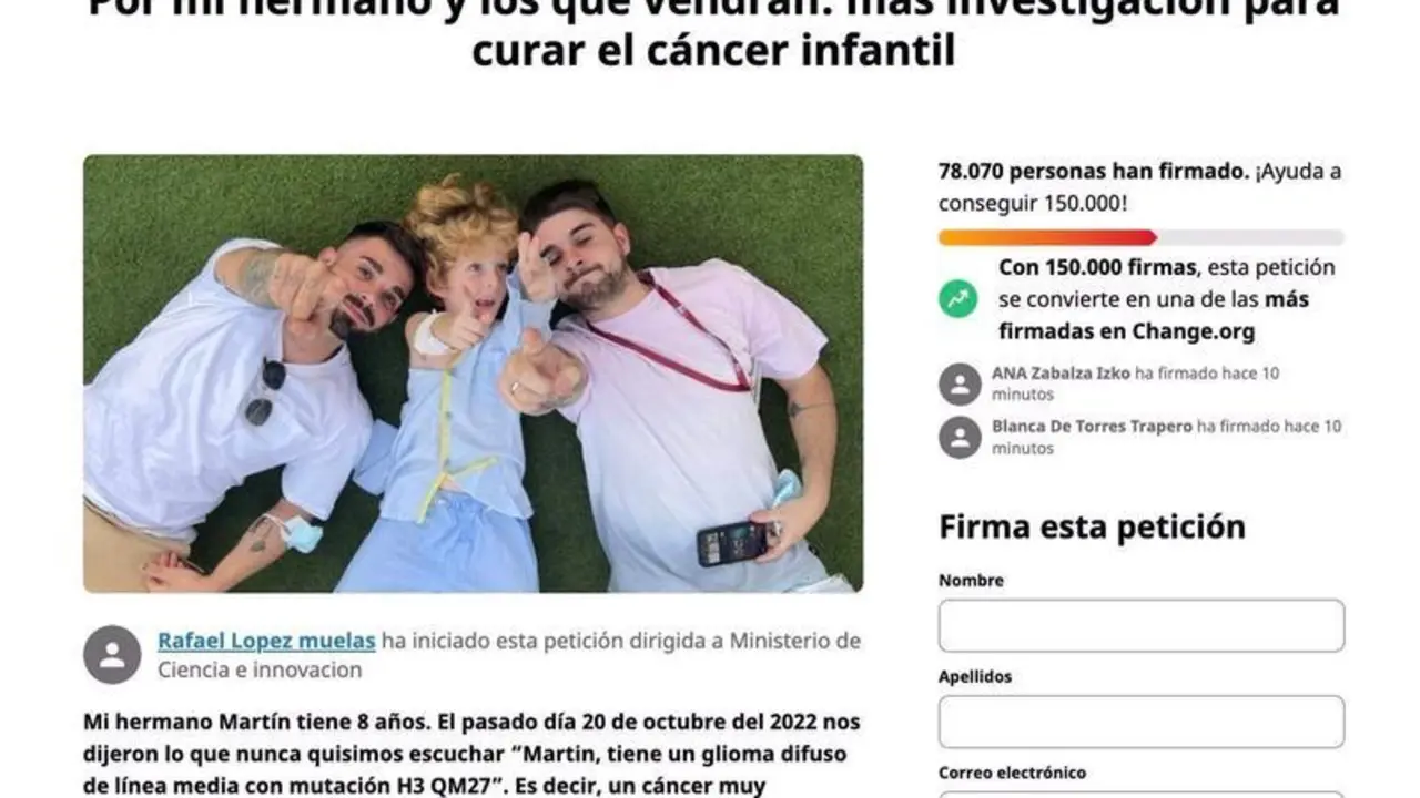  M&aacute;s de 78.000 personas piden en 'Change.Org' m&aacute;s investigaci&oacute;n contra el c&aacute;ncer infantil 