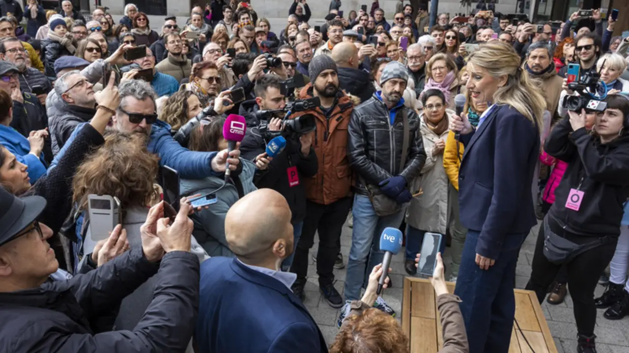 La vicepresidenta segunda del Gobierno, Yolanda D&iacute;az, durante un acto de escucha del proyecto Sumar, en la Filmoteca de Albacete - Luis Vizca&iacute;no - Europa Press 