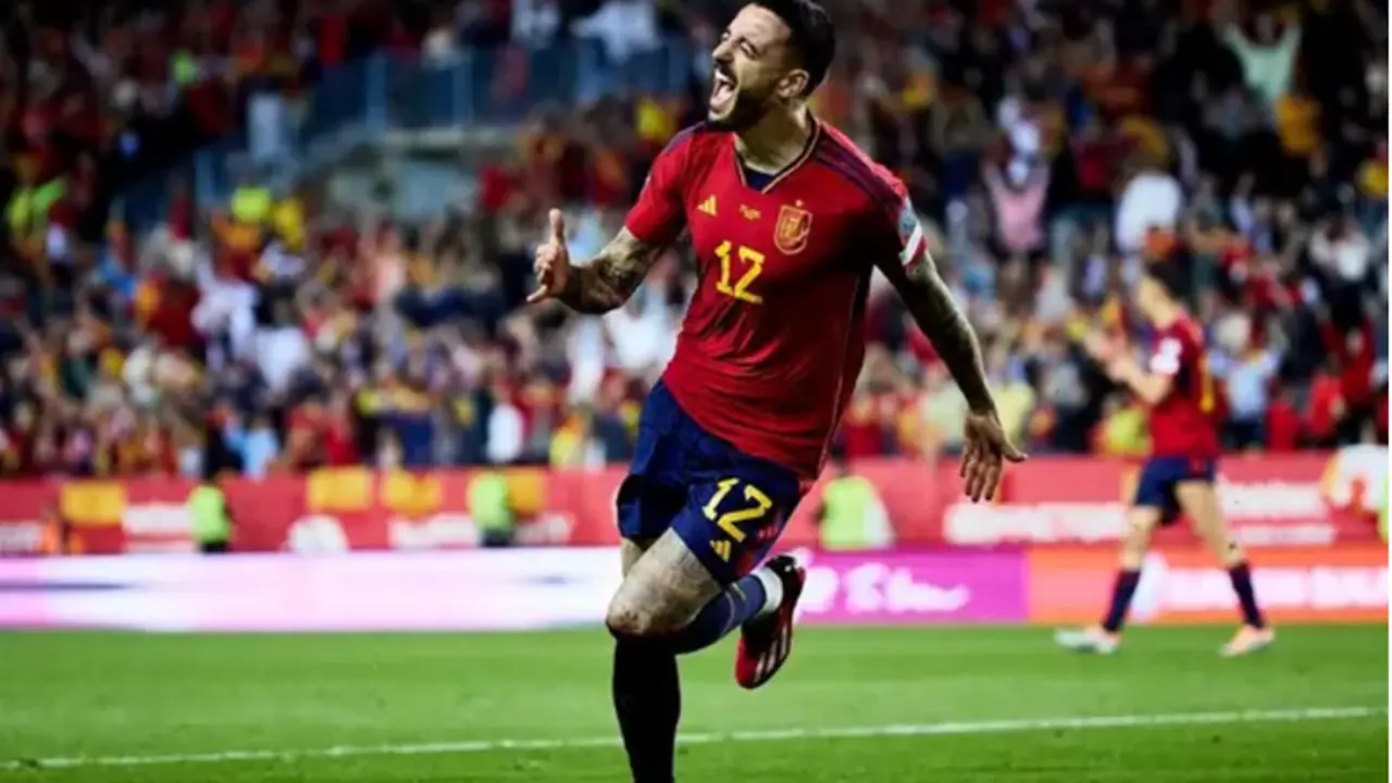  Joselu celebra su primer gol con la Selecci&oacute;n Espa&ntilde;ola 