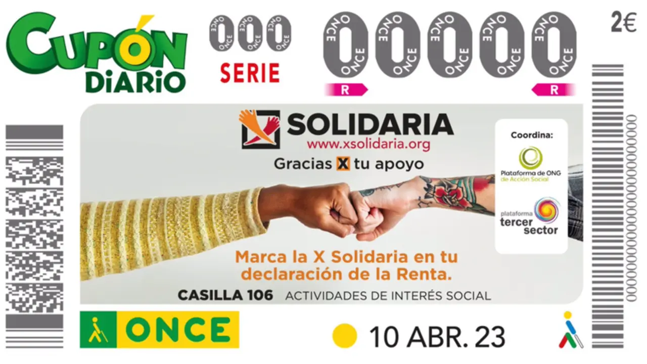  Cup&oacute;n del 10 de abril que estar&aacute; dedicado a la X Solidaria. - ONCE 