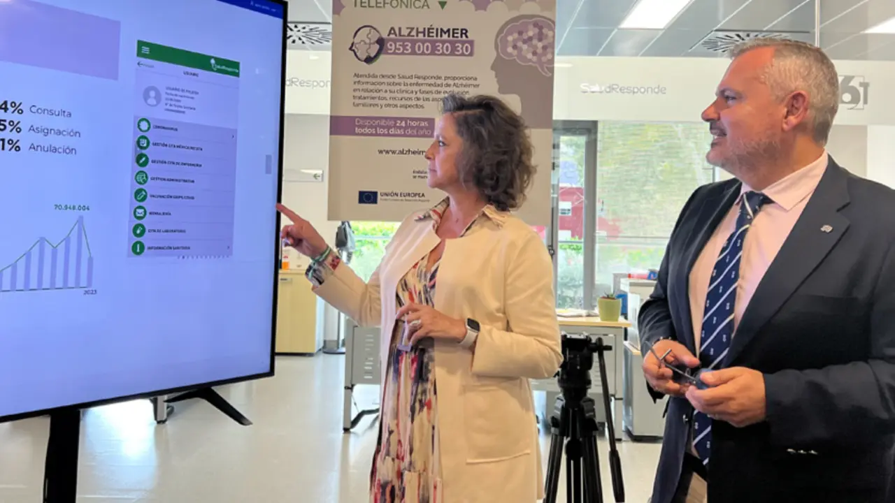  La consejera de Salud y Consumo, Catalina Garc&iacute;a, durante la visita a las instalaciones del centro de servicios e informaci&oacute;n de Salud Responde en Ja&eacute;n. 