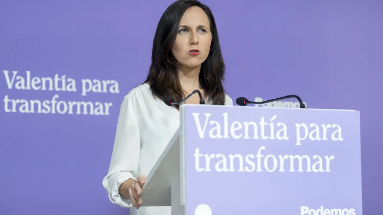  La l&iacute;der de Podemos y ministra de Derechos Sociales, Ione Belarra, interviene durante una rueda de prensa en la sede de Podemos, a 29 de mayo de 2023, en Madrid (Espa&ntilde;a). - Alberto Ortega - Europa Press 