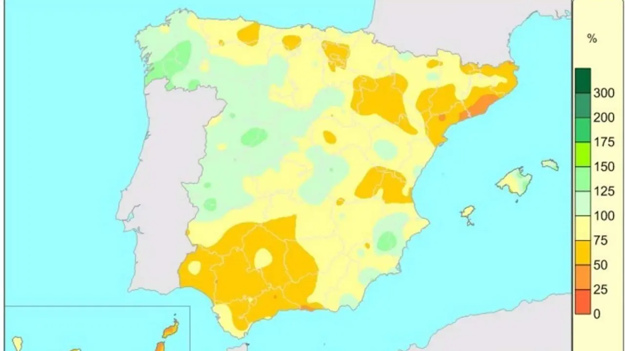  Mapa de lluvias acumuladas en Espa&ntilde;a del 1 de octubre de 2022 al 13 de junio de 2023. El d&eacute;ficit de precipitaciones es del 16% 