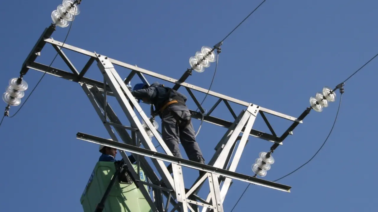  Archivo - Trabajadores en un tendido el&eacute;ctrico. - CARM - Archivo 