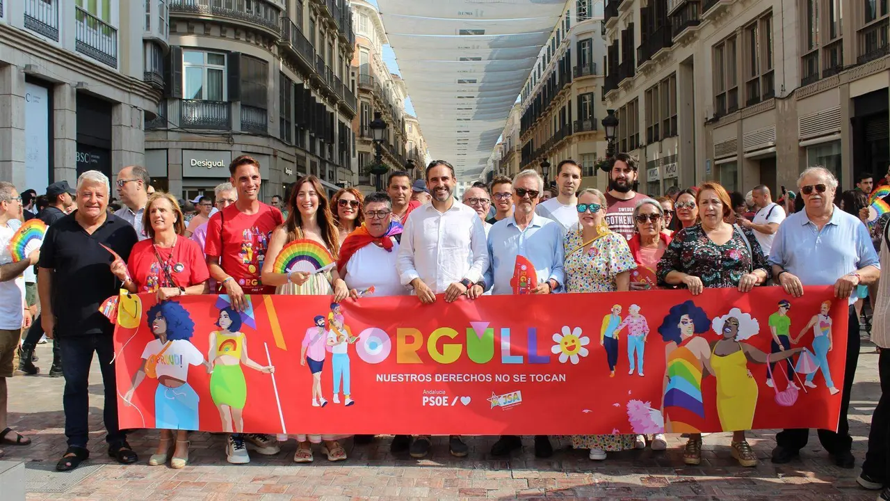  El secretario general del PSOE de M&aacute;laga, Daniel P&eacute;rez, junto a la delegaci&oacute;n socialista en la manifestaci&oacute;n por los derechos LGTBI en la capital malague&ntilde;a 