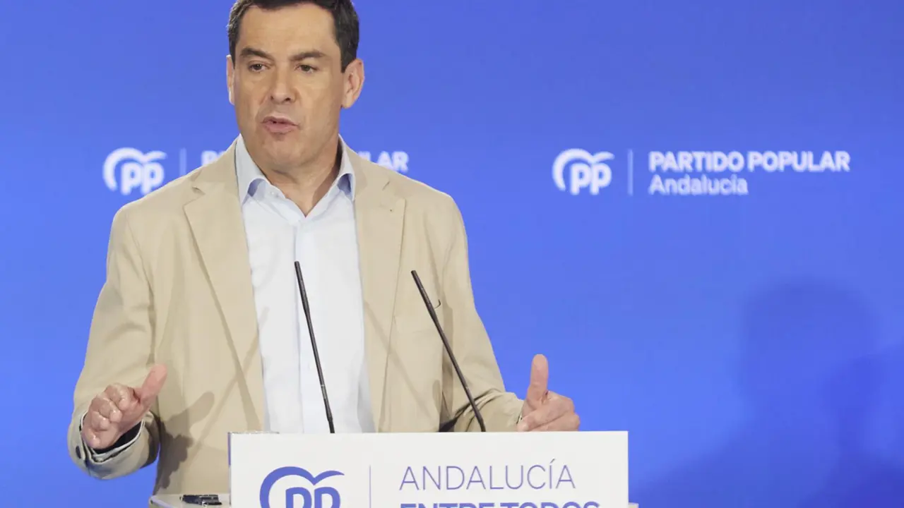  El presidente de la Junta de Andaluc&iacute;a, Juanma Moreno, interviene durante la Junta Directiva Auton&oacute;mica del Partido Popular de Andaluc&iacute;a, a 29 de mayo de 2023 en Sevilla (Andaluc&iacute;a, Espa&ntilde;a). Tras las elecciones municipales celebradas el 28 de mayo, el Par - Joaquin Corchero - Europa Press 