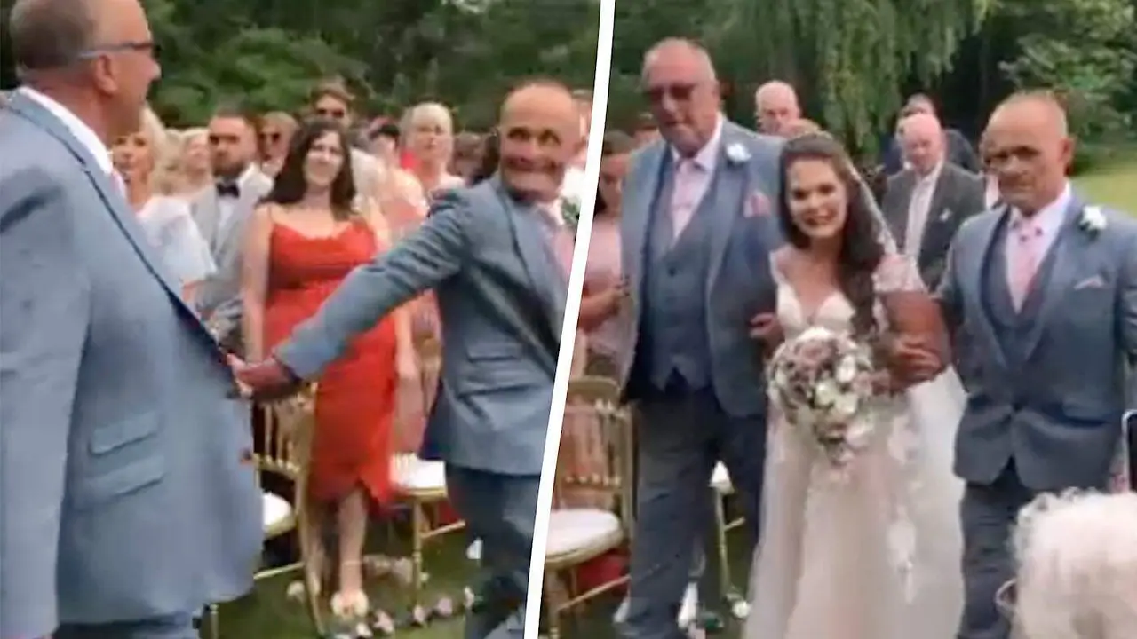  Amy Walkinshaw con su padre y su padrastro el d&iacute;a de la boda 