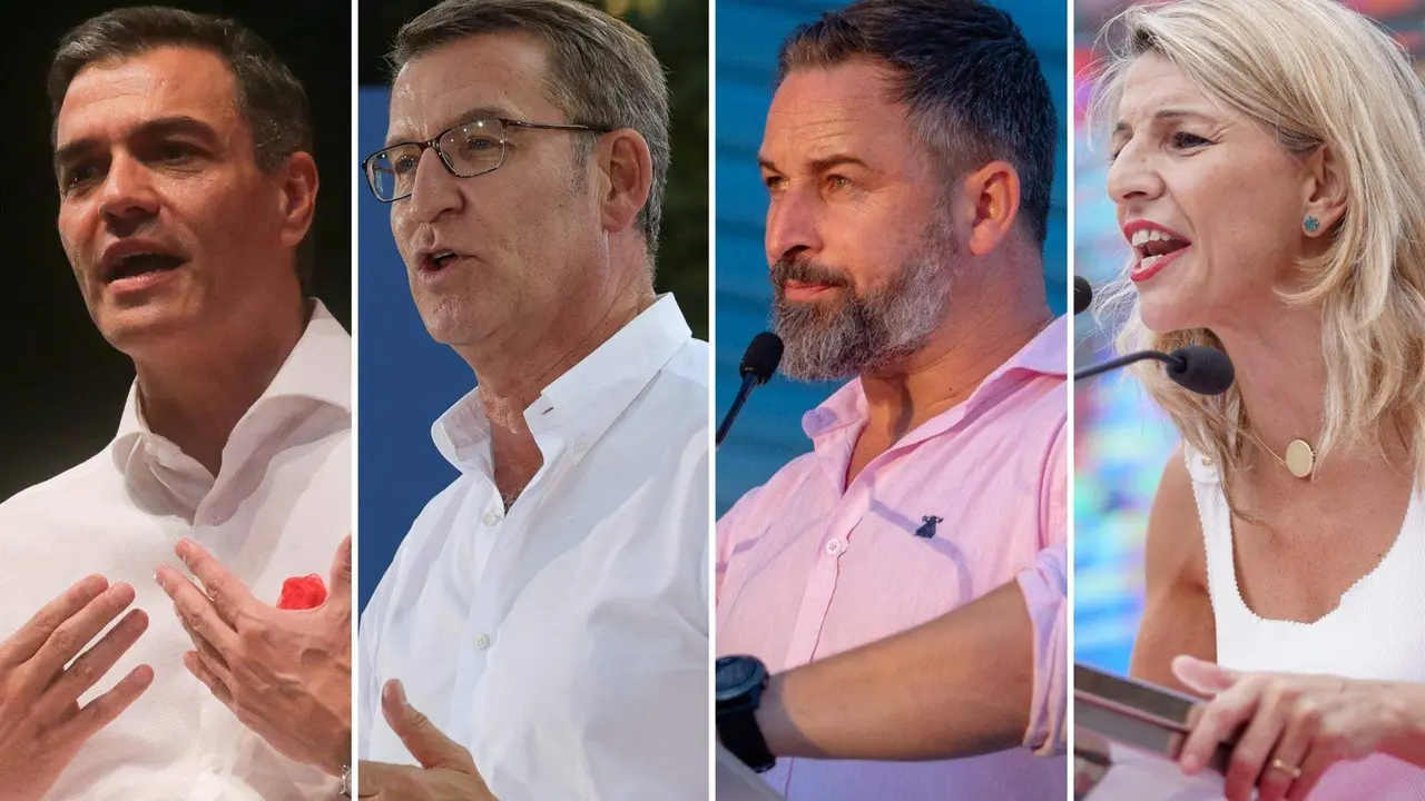  Los candidatos a la Presidencia del Gobierno, Pedro S&aacute;nchez, Alberto N&uacute;&ntilde;ez Feij&oacute;o, Santiago Abascal y Yolanda D&iacute;az 