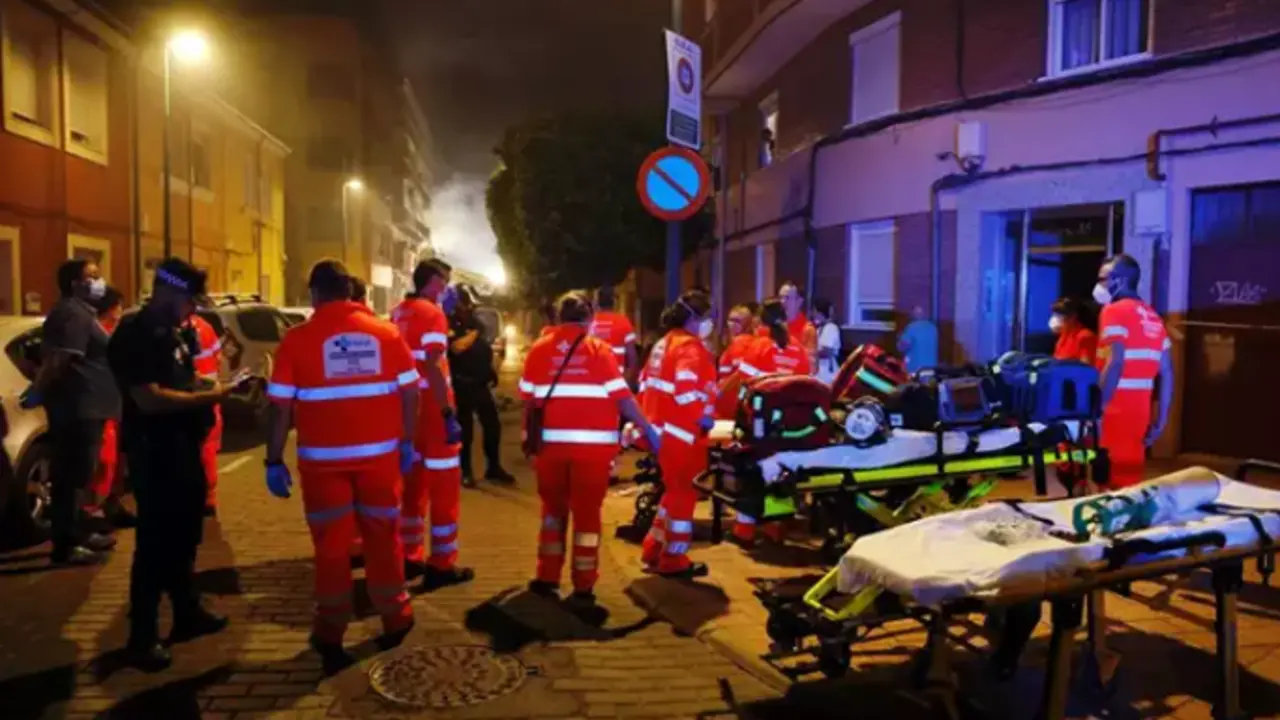  Un grupo de los servicios sanitarios trabajan en el edificio de la calle Goya afectado, a 1 de agosto de 2023, en Valladolid, Castilla y Le&oacute;n (Espa&ntilde;a). 