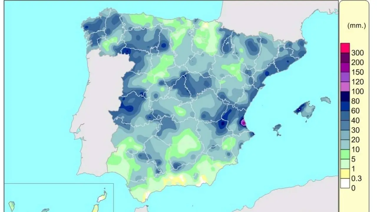  Mapa de precipitaciones acumuladas en Espa&ntilde;a durante el periodo del 13 al 19 de septiembre de 2023 