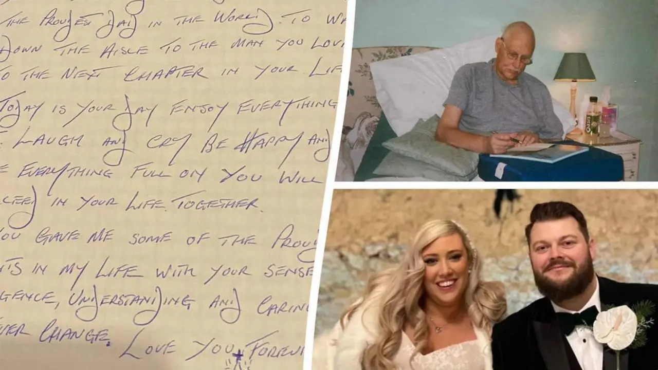  La carta, el padre Philip y la novia Freya con su marido Michael 