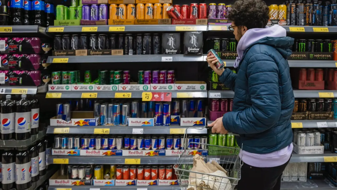  Archivo - Un joven mira la secci&oacute;n de bebidas energ&eacute;ticas en el supermercado. - SOLSTOCK - Archivo 