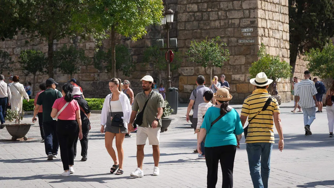  Turistas pasean por los lugares m&aacute;s representativos de la ciudad de Sevilla 