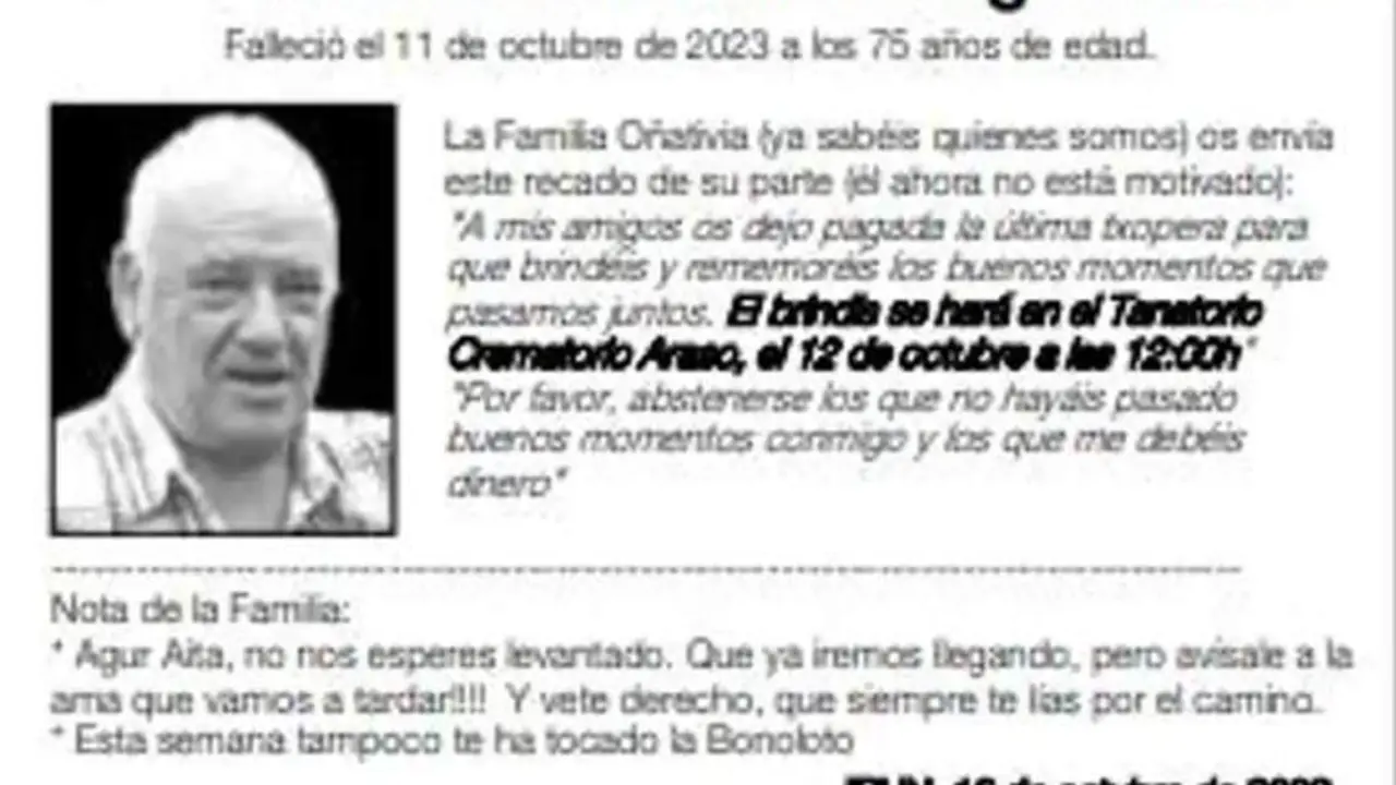  Esquela de Juanito O&ntilde;ativia 