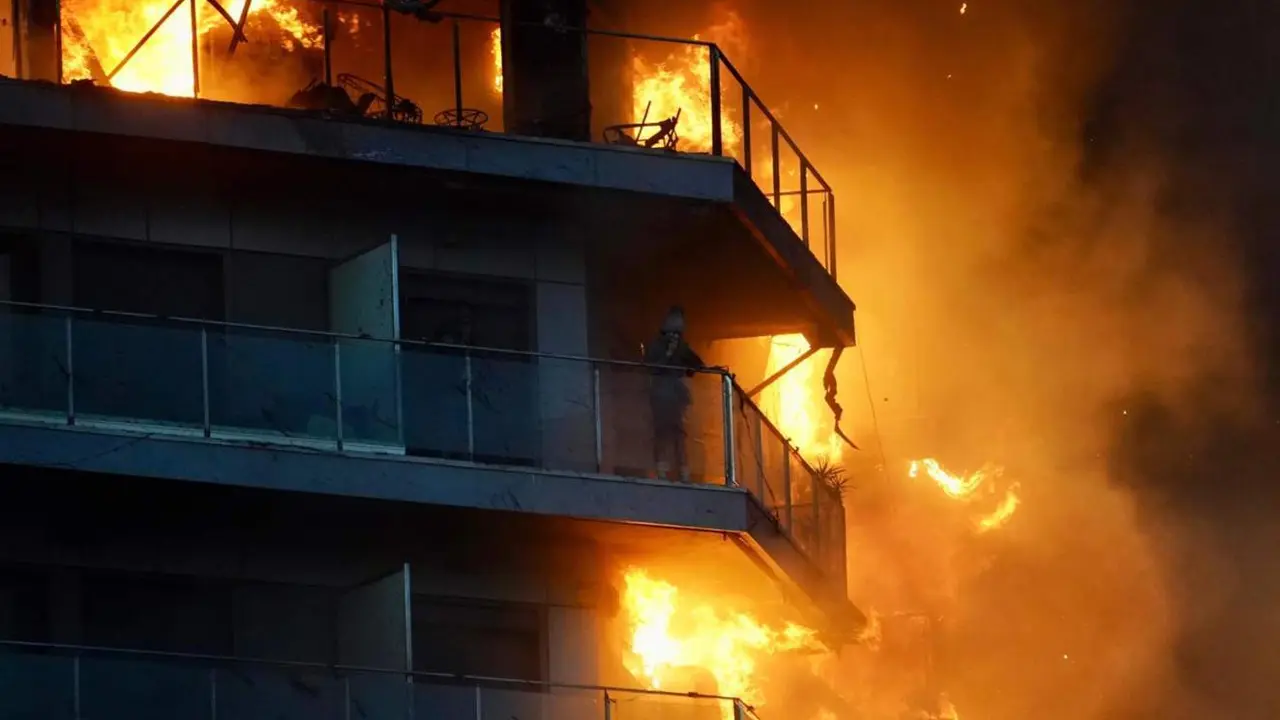  Incendio de un edificio en la calle Maestro Rodrigo, en Val&egrave;ncia - EDUARDO MANZANA/EUROPA PRESS 