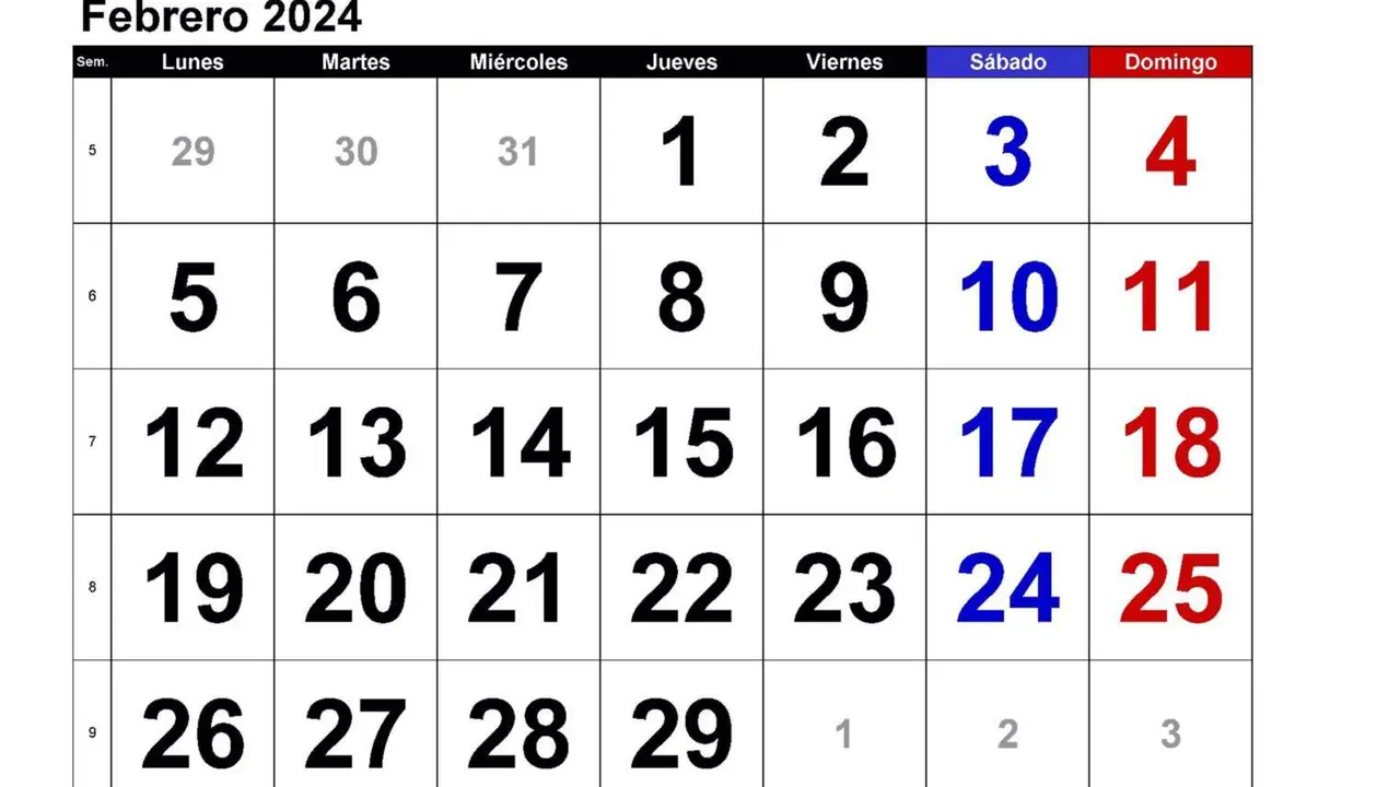  Calendario mes de febrero de 2024 - EUROPA PRESS 