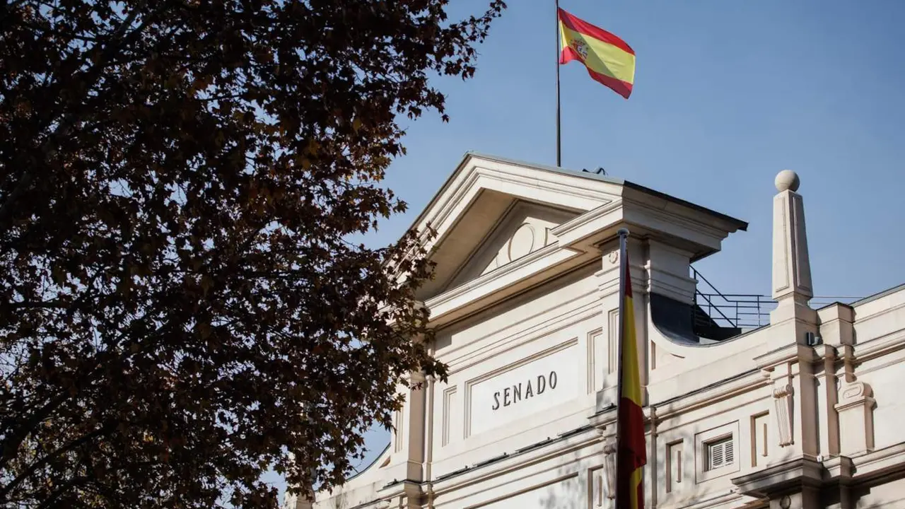  Archivo - La bandera de Espa&ntilde;a en la fachada del Senado tras el acto de Izado Solemne de la bandera de Espa&ntilde;a, en la plaza de La Marina Espa&ntilde;ola, a 6 de diciembre de 2023, en Madrid (Espa&ntilde;a). El Izado de la bandera Nacional est&aacute; organizado por el Estado M - Alejandro Mart&iacute;nez V&eacute;lez - Europa Press - Archivo 