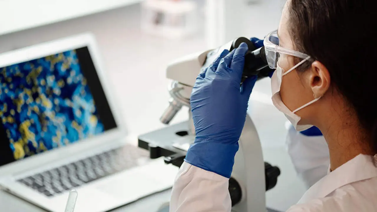  Una investigadora comprueba distintas muestras en un laboratorio. 