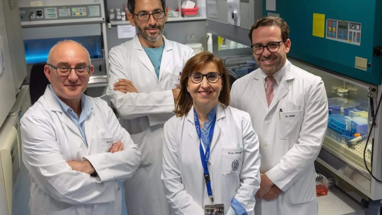  De izq. A dcha., el Dr. Enrique Andreu, investigador del &Aacute;rea de Terapia Celular; el Dr. Enrique Ornilla, especialista del Servicio de Reumatolog&iacute;a; la Dra. Susana Inog&eacute;s, especialista en Inmunolog&iacute;a, y el Dr. Jos&eacute; Mar&iacute;a Mora, especialista en Nefrolog&iacute;a. - CUN 
