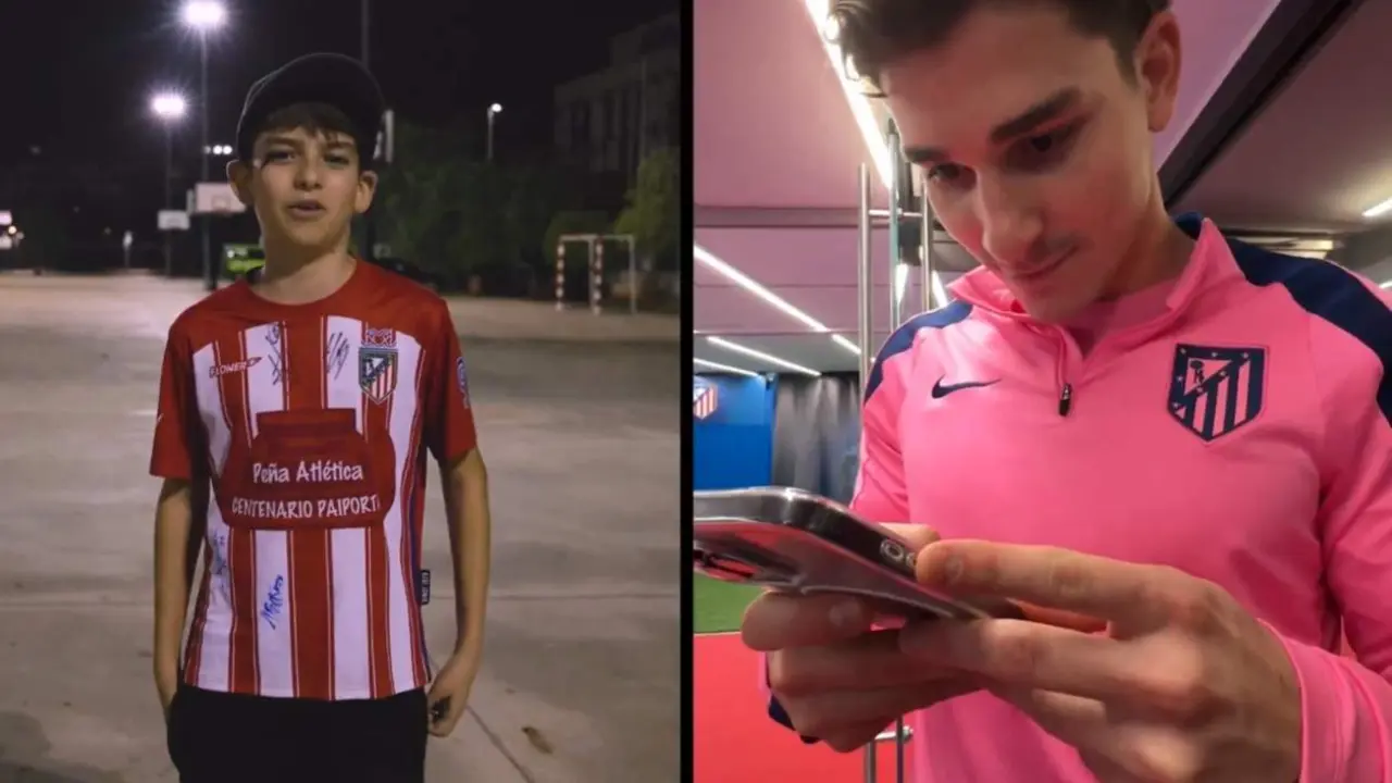  El joven atl&eacute;tico de Paiporta y Juli&aacute;n &Aacute;lvarez viendo su mensaje 