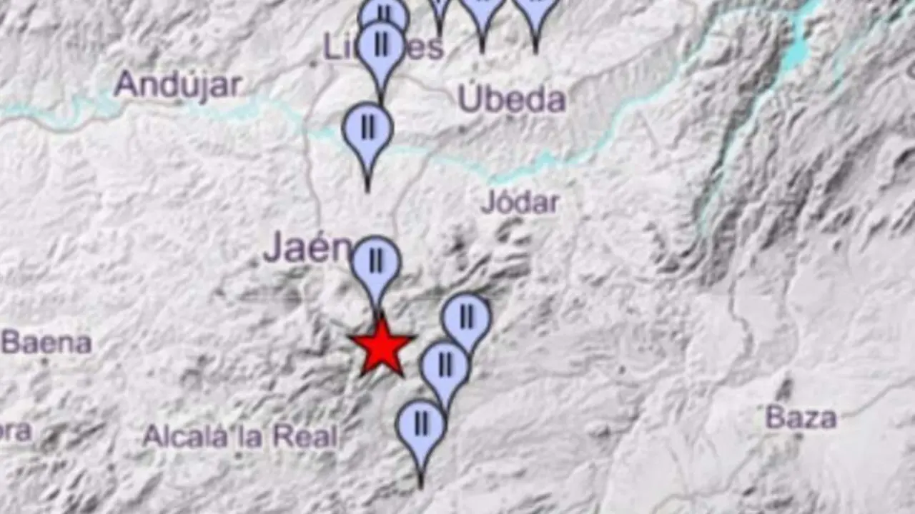 Mapa con la localizaci&oacute;n del terremoto de C&aacute;rcheles y las poblaciones donde se ha sentido. - IGN 