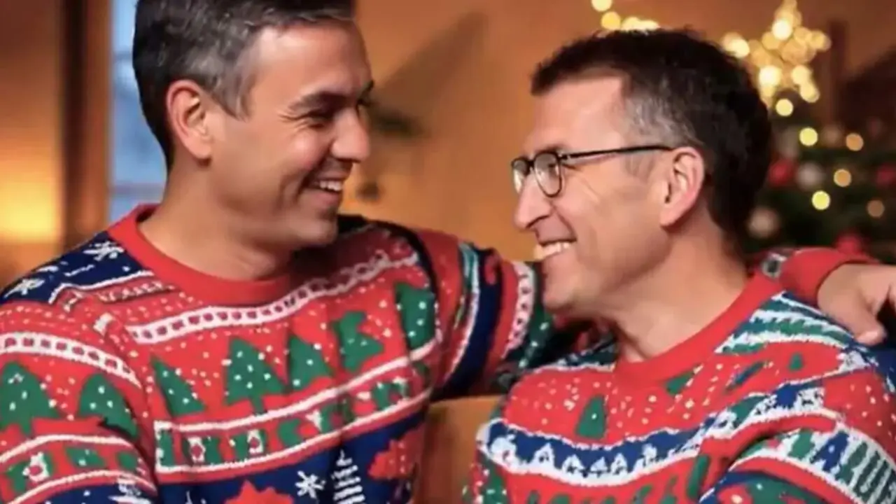  El abrazo navide&ntilde;o entre S&aacute;nchez y Feij&oacute;o creado por la IA 