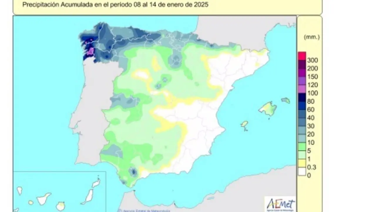  Las lluvias acumuladas desde octubre se cifran en 230 l/m2, alrededor de un 10% menos de lo normal. - AEMET 