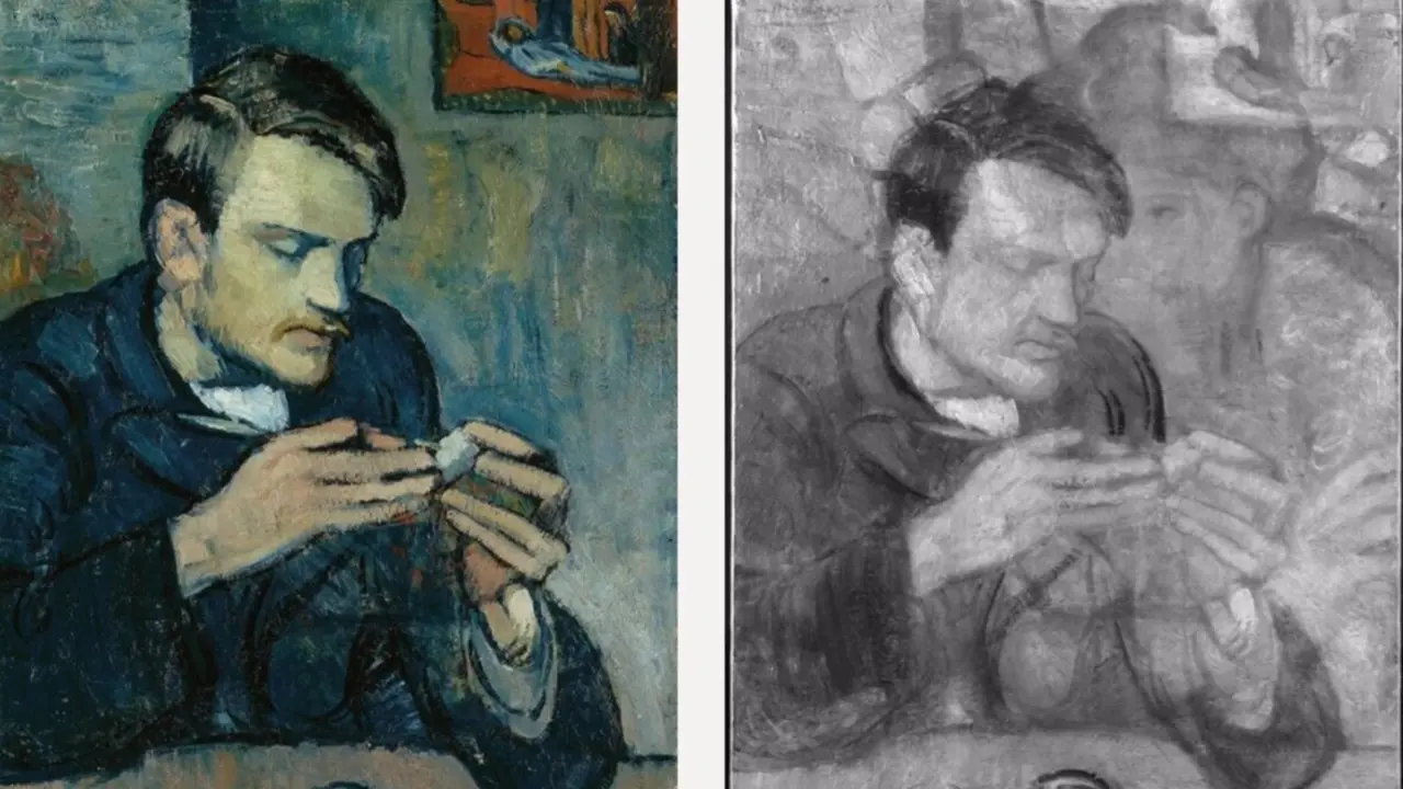  A la izquierda el cuadro original del Retrato de Mateu Fern&aacute;ndez de Soto (1901); a la derecha la imagen infrarroja del mismo. - COURTAULD INSTITUTE OF ART 