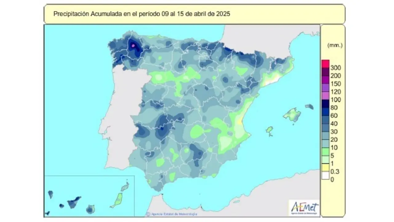  Las lluvias acumuladas para este a&ntilde;o hidrol&oacute;gico ascienden a 521 l/m2, un 20% por encima de lo normal. - AEMET 