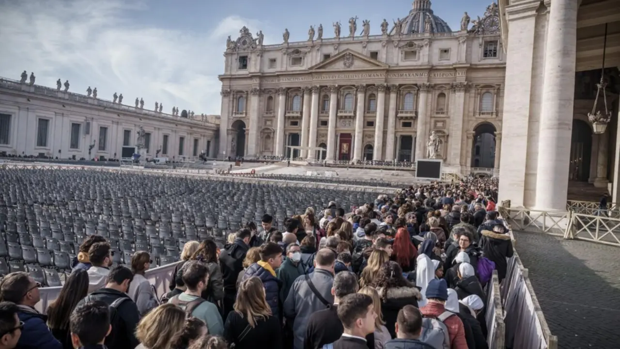  Archivo - 04 January 2023, Vatican, Vatican City: Faithful stand in St. Peter's Square to bid farewell to the body of the late Pope Emeritus Benedict XVI, who is laid out in public in St. Peter's Basilica. Photo: Michael Kappeler/dpa - Michael Kappeler/dpa - Archivo 