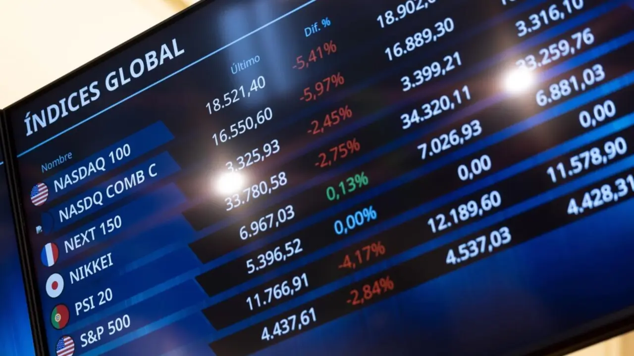  Un panel del IBEX 35 en el Palacio de la Bolsa de Madrid, a 4 de abril de 2025, en Madrid (Espa&ntilde;a). - Eduardo Parra - Europa Press 