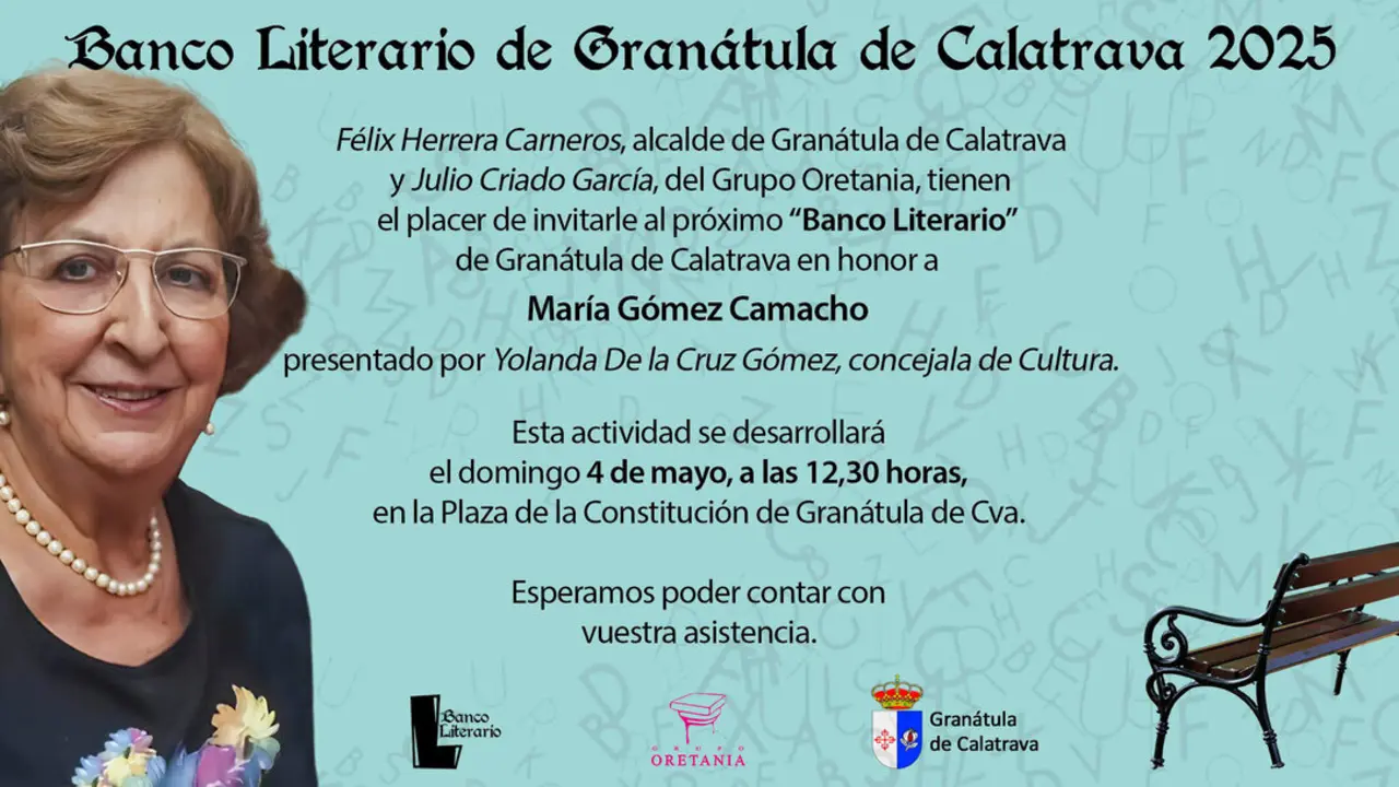  Invitación al Banco Literario 2025 de Granátula de Calatrava en honor de María Gómez Camacho | NP Grupo Oretania 