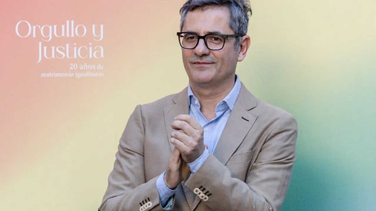  El ministro de la Presidencia, Justicia y Relaciones con las Cortes, F&eacute;lix Bola&ntilde;os, interviene durante el acto &lsquo;Orgullo y Justicia&rsquo;.<br>- Ricardo Rubio - Europa Press 