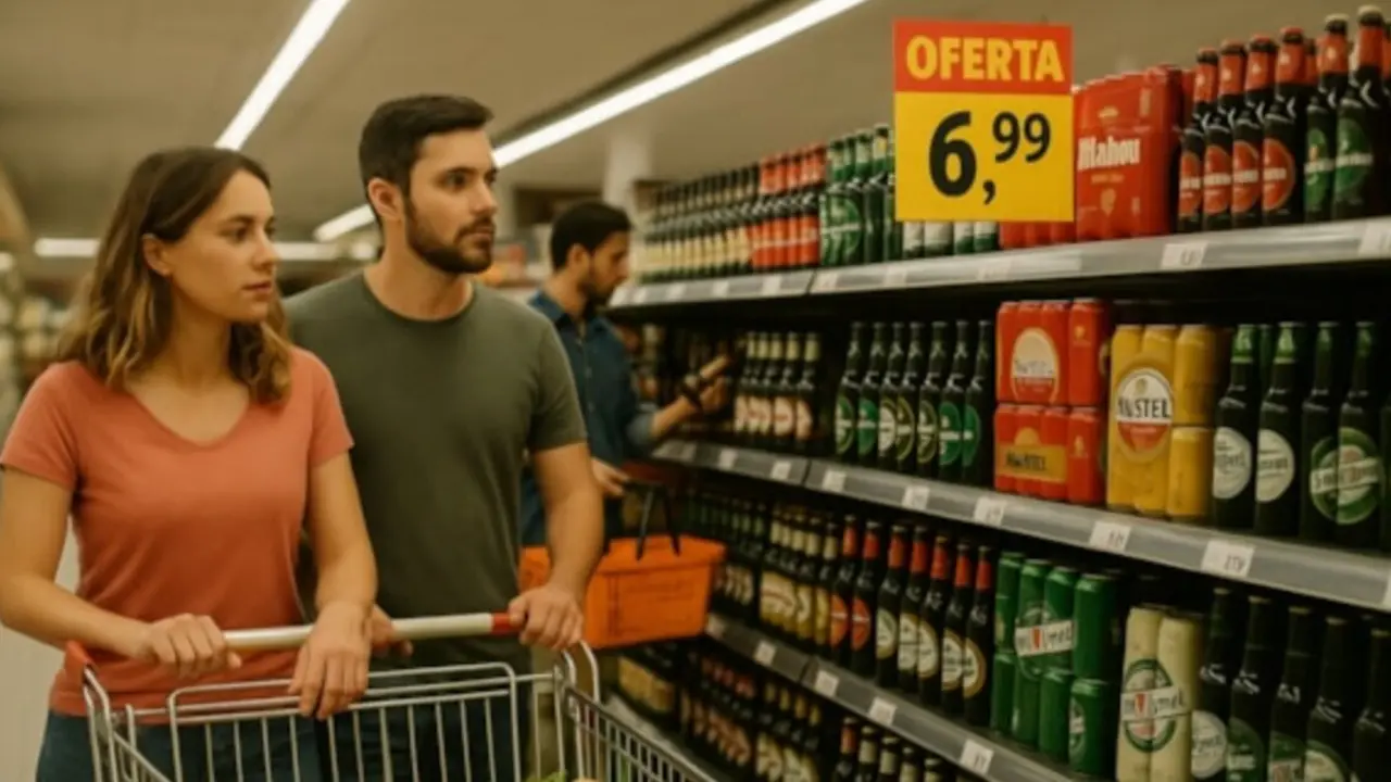  Una pareja en el pasillo de las cervezas 