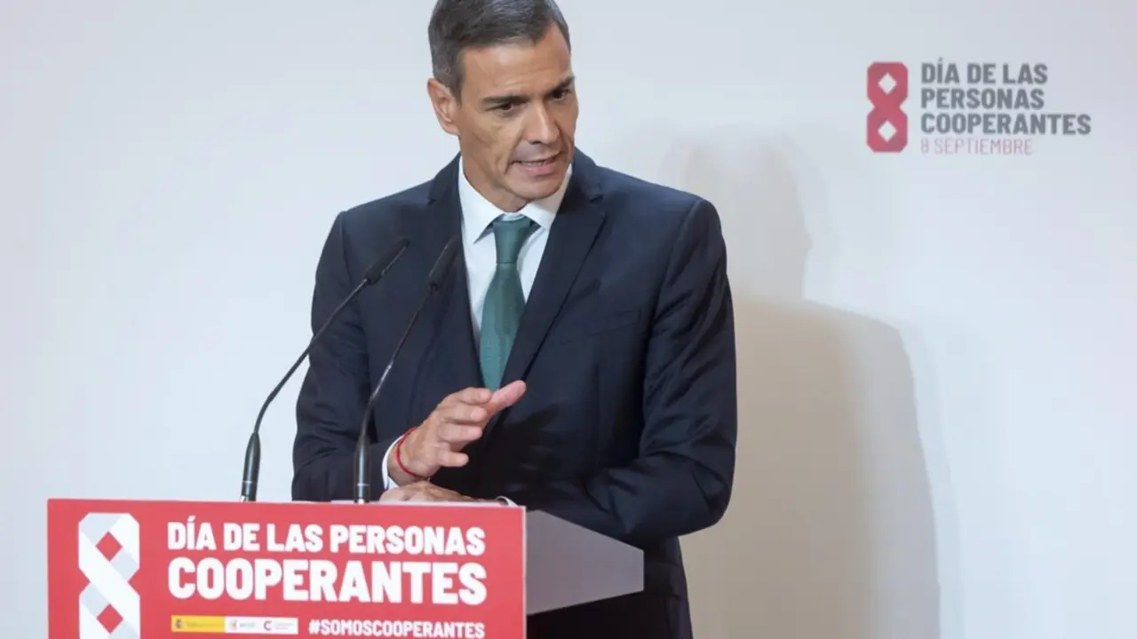  El presidente del Gobierno, Pedro S&aacute;nchez, interviene durante el acto de la Agencia Espa&ntilde;ola de Cooperaci&oacute;n Internacional con motivo del D&iacute;a de las personas cooperantes, a 8 de septiembre de 2025, en Madrid (Espa&ntilde;a).<br>- Alberto Ortega - Europa Press 