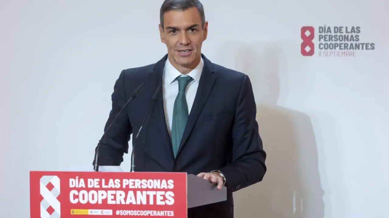  El presidente del Gobierno, Pedro S&aacute;nchez, interviene durante el acto de la Agencia Espa&ntilde;ola de Cooperaci&oacute;n Internacional con motivo del D&iacute;a de las personas cooperantes, a 8 de septiembre de 2025, en Madrid (Espa&ntilde;a).<br>- Alberto Ortega - Europa Press 