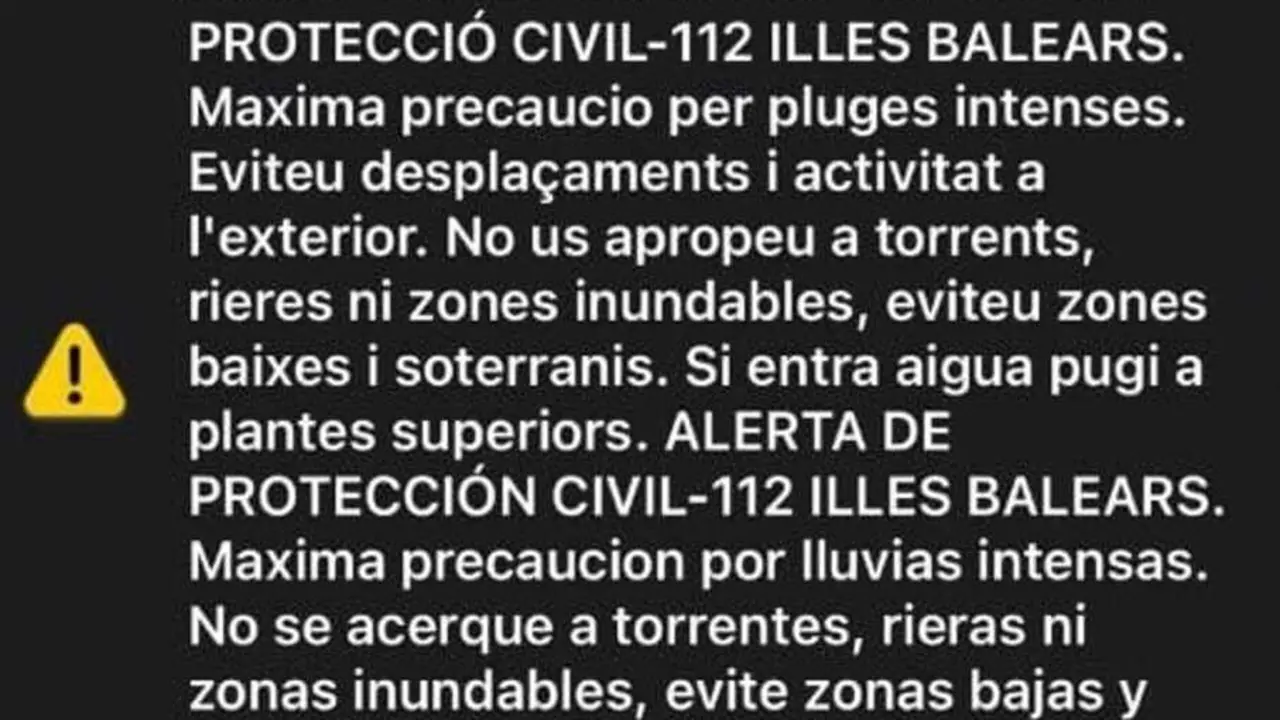  Emergencias env&iacute;a mensaje 'Es-Alert' a Ibiza y Formentera tras intensificarse las lluvias provocadas por la dana 