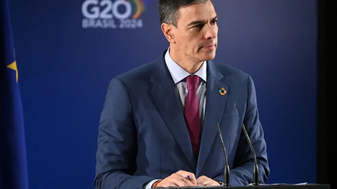 Archivo - El presidente del Gobierno, Pedro S&aacute;nchez, comparece ante la prensa, tras la III sesi&oacute;n plenaria sobre 'Desarrollo sostenible y transici&oacute;n energ&eacute;tica', en el Museo de Arte Moderno, a 19 de noviembre de 2024, en R&iacute;o de Janeiro (Brasil).
- Pool Moncloa/Borja Puig de la Bellacasa - Archivo