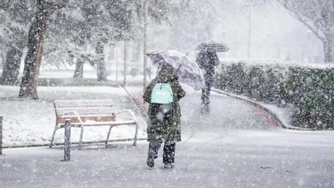 Archivo - Una mujer se refugia de la nieve con un paraguas en Vitoria-Gasteiz, a 18 de enero de 2023, en Vitoria-Gasteiz, &Aacute;lava, Pa&iacute;s Vasco (Espa&ntilde;a).
- I&ntilde;aki Berasaluce - Europa Press - Archivo